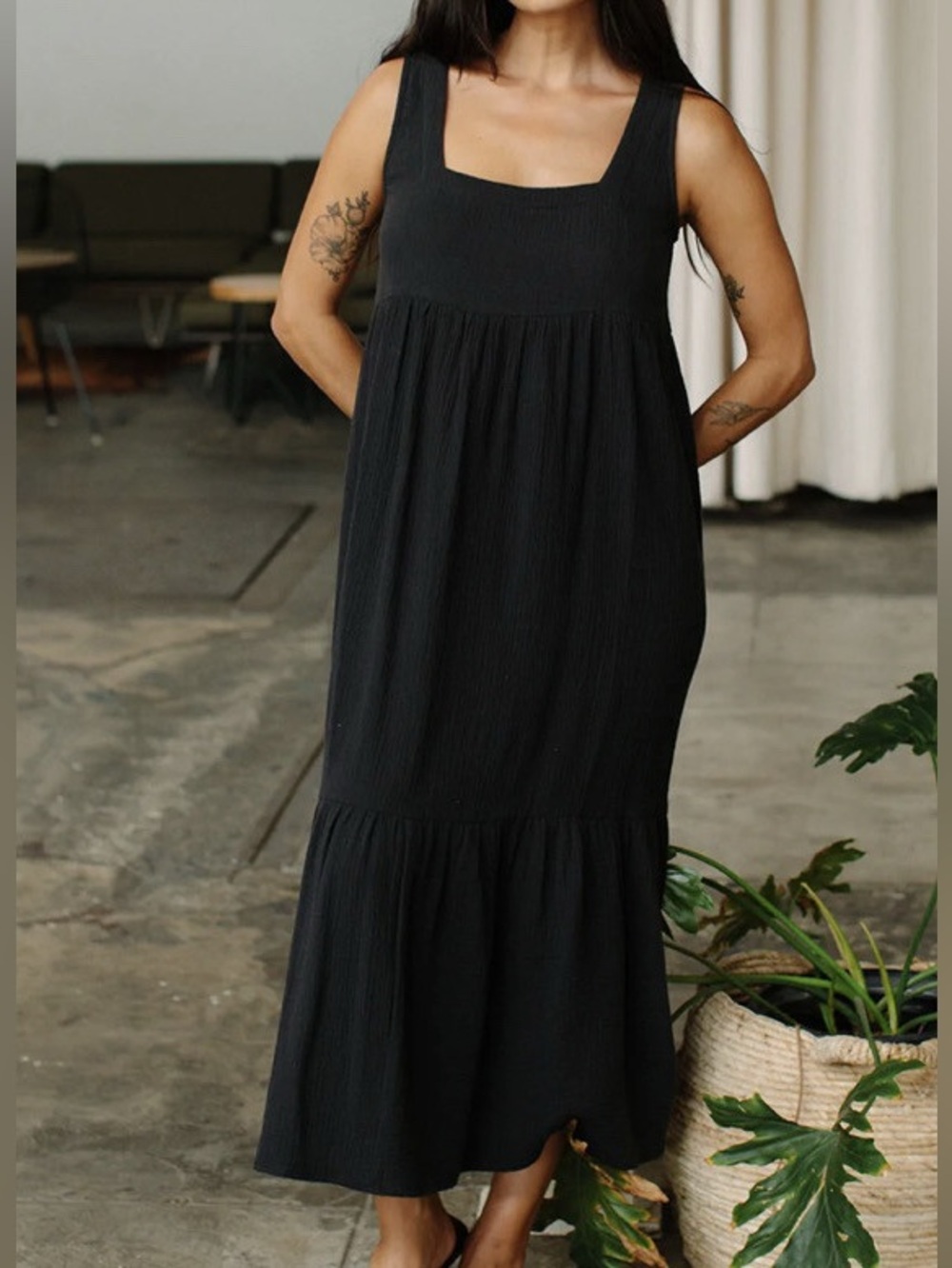 Rachel Pally phoebe black cotton gauze maxi dress with square neckline